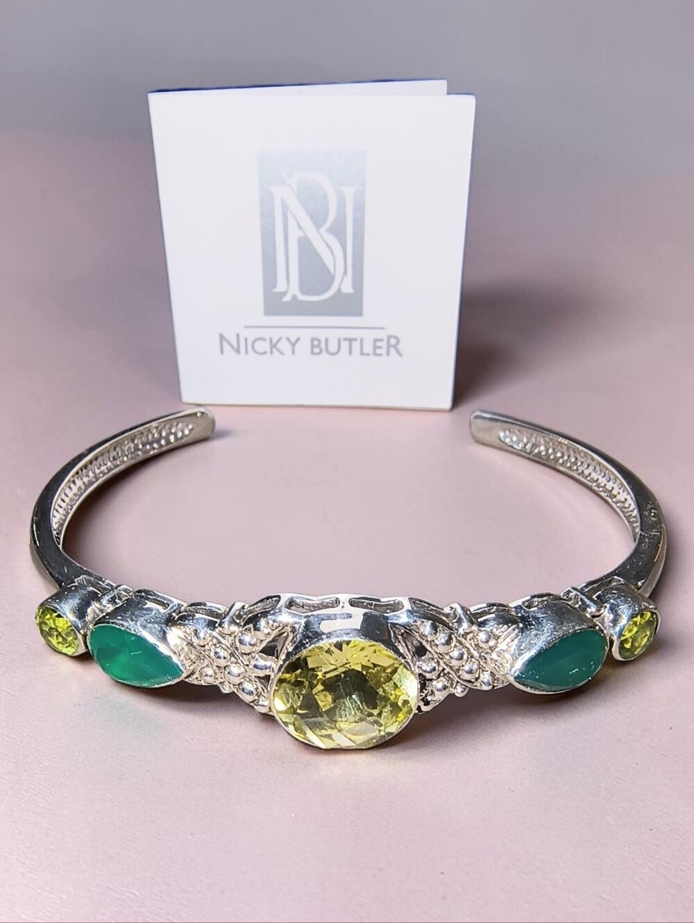 Nicky Butler Green Multi-Gemstone Sterling Silver Cuff Bracelet Like New